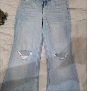 Women's Light Blue Distressed Flare Jeans